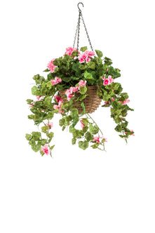 Emerald Kunstplant Geranium in hangmand UV roze 45cm